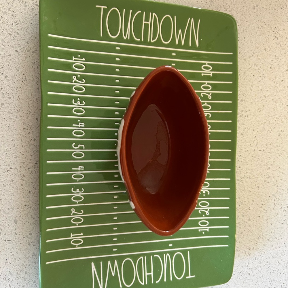 Rae Dunn Football Themed Serving Platter and Bowl